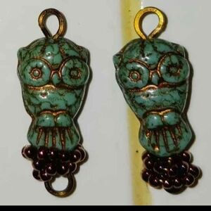 Pair of Handmade Artisan Blue Owl Earring Components/Pendants/Charms